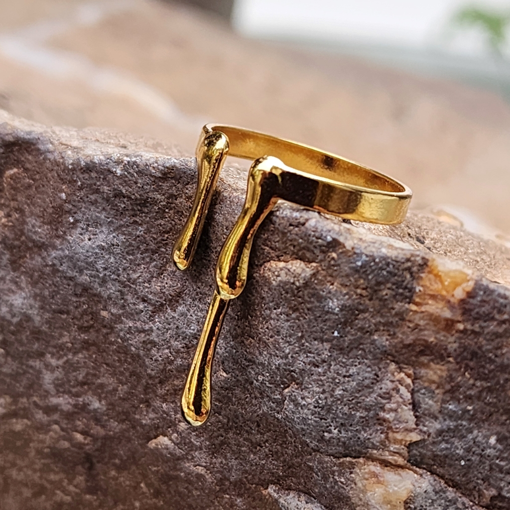 Gaia 18kt Gold Plated Tear Adjustable Ring Hypoallergenic Jewelery